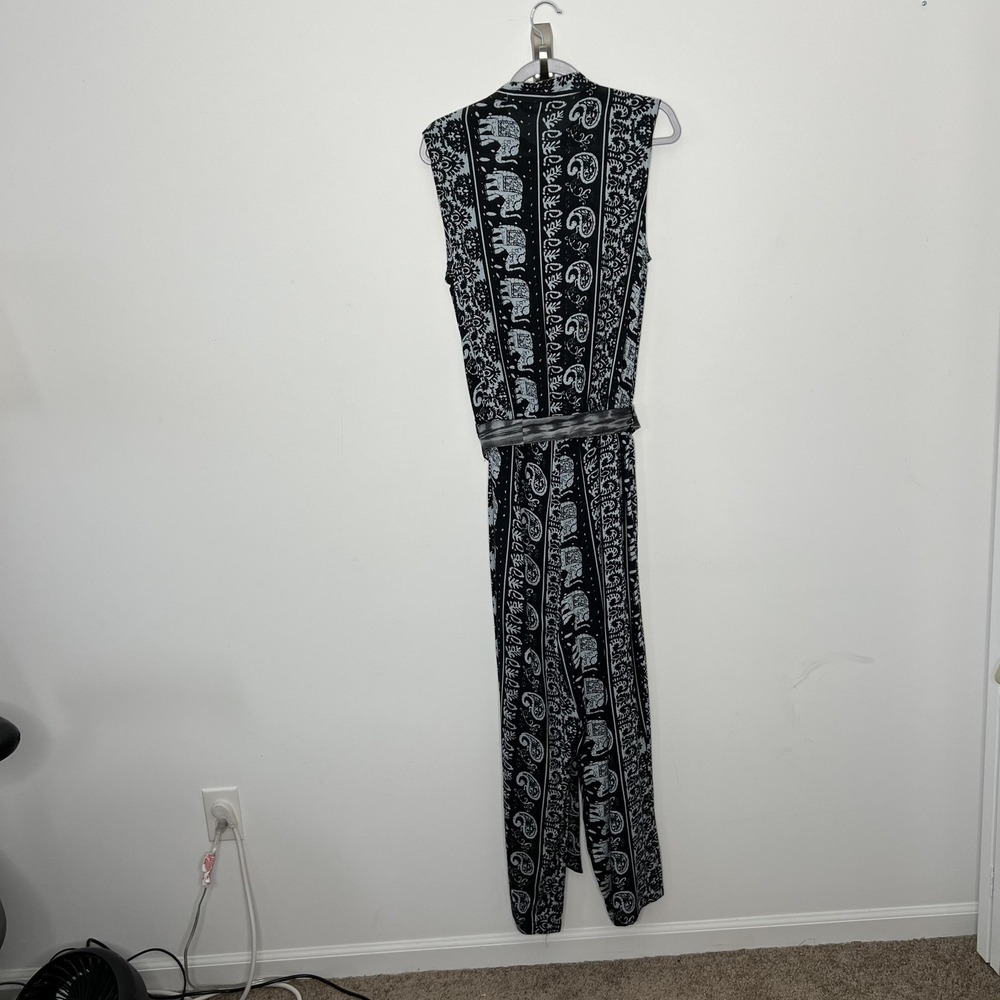 Soft Surroundings Jumpsuit Womens Large Black Elephant Print Sleeveless